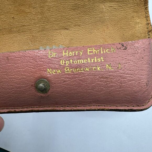 Vintage Pink Leather Eyeglass Case Black Gold Western Pattern Small Child size - Picture 8 of 12